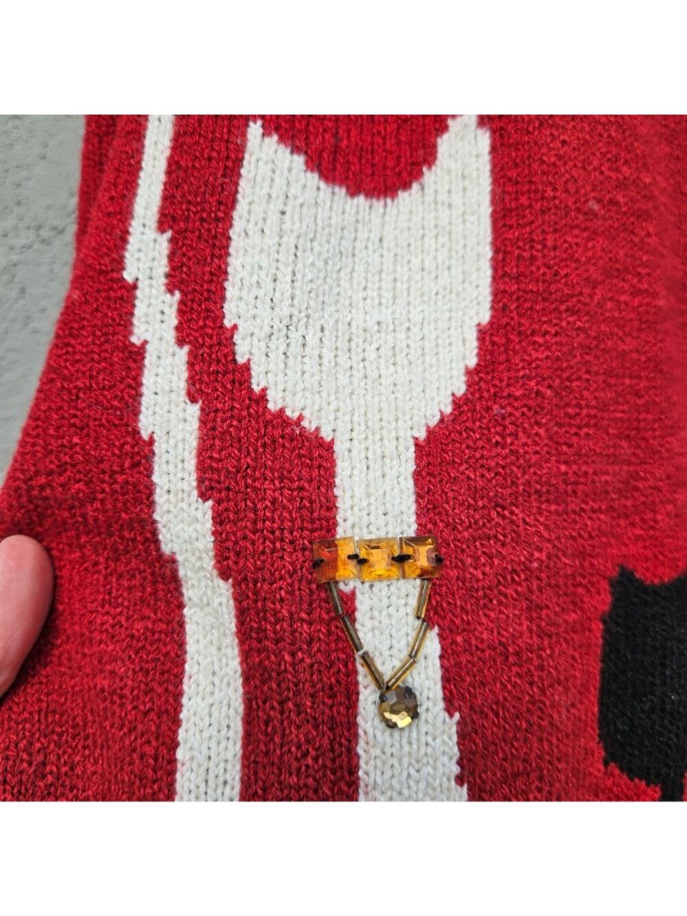 Allison Daley Vintage 90s Red Cat Knit Sweater Vest Zip M/L - Picture 13 of 14